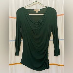 Michael Kors cowl neck top - gold accents- super soft- hunter green